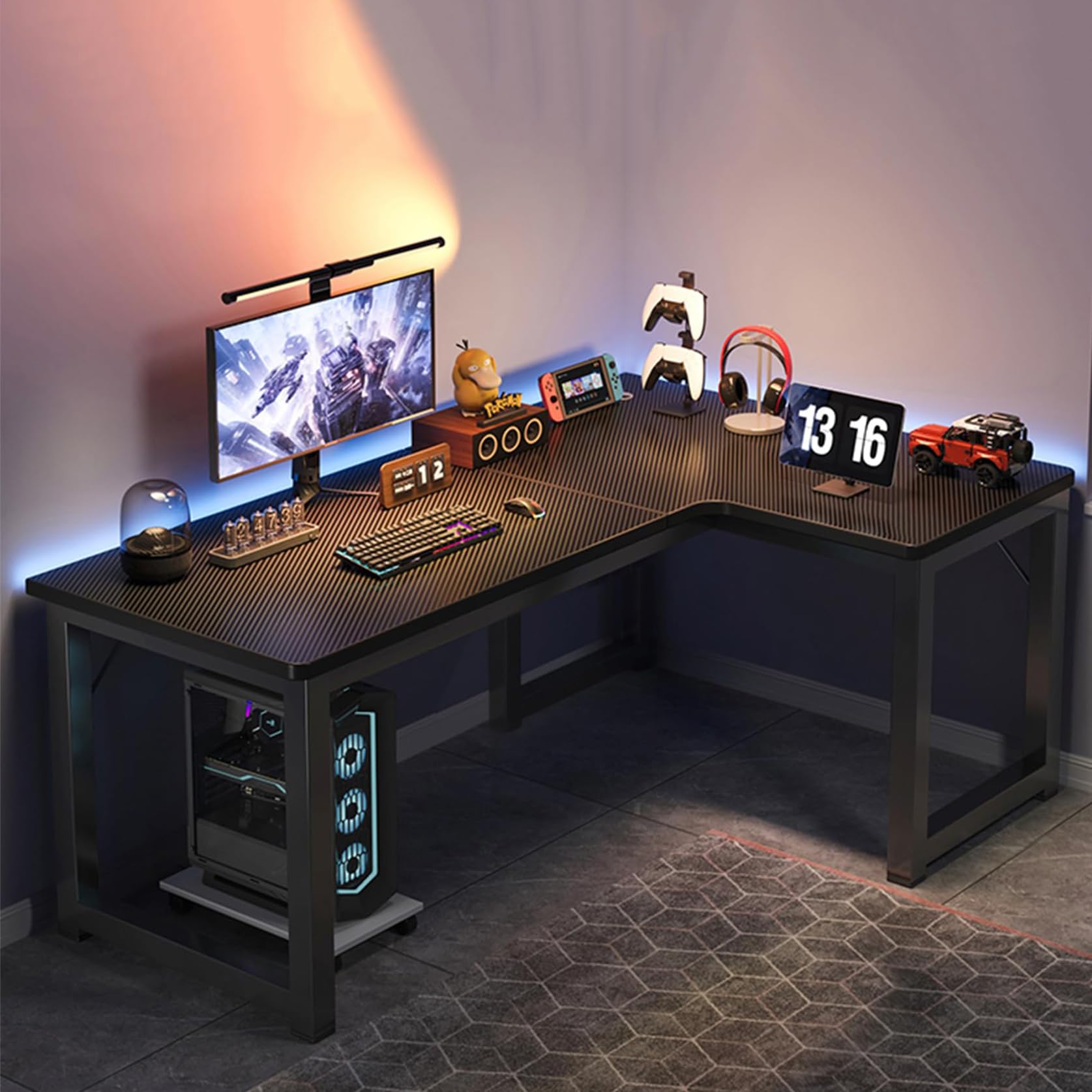 Amazon | Hynbdes コーナーデスク l字デスク 机 右棚左棚 モニター